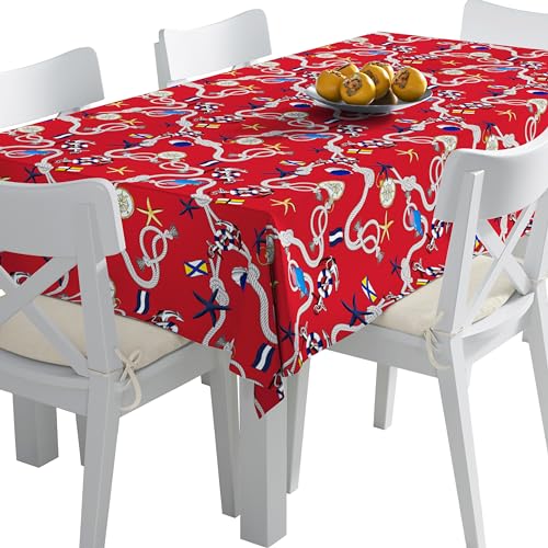 HEKO PANELS Tischdecke Wasserabweisend Abwaschbar 140 x 250 cm Tischtuch Outdoor Gartentischdecke Fleckschutz Tafeldecke Anker Rettungsringe von HEKO PANELS