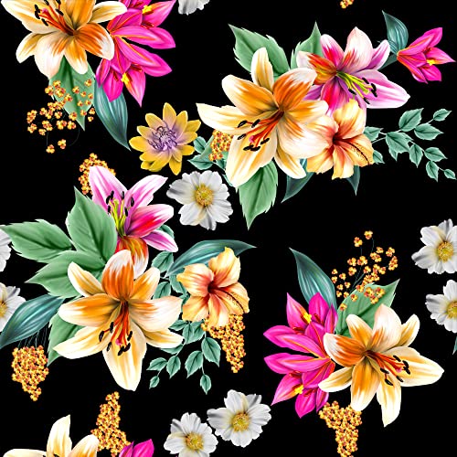 HEKO PANELS Stoff Oxford Wasserdichte Meterware CanvasPolyester Stoff Zum Nähen Nähstoffe Möbelstoffe Dekostoffe Handwerken Wasserabweisend Blickdicht Blumen Bunt Schwarz 100 x 155 cm von HEKO PANELS