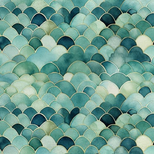 Heko Panels Samtstoff Meterware Dekostoff Möbelstoff Polsterstoff Velvet Polyester Wasserabweisend Stoff zum Nähen Möbelstoff Royal Schuppen Muster Aquarell Wasserfarbe 140 x 100 RDX2439 von HEKO PANELS