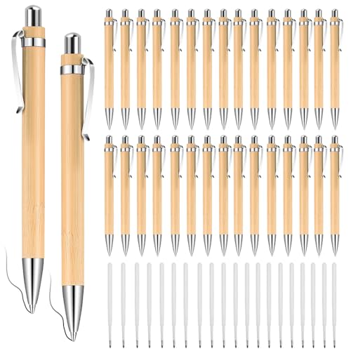 HEKOBAG 30 Stück Bambus Kugelschreiber Set mit 20 Ersatzminen – Einziehbare Druckkugelschreiber in Schwarz & Blau für Büro, Schule, Haushalt HEKOBAG 30 Stück Bambus Kugelschreiber Set mit 20 Ersatzminen – Einziehbare Druckkugelschreiber in Schwarz & Blau für Büro, Schule, Haushalt von HEKOBAG