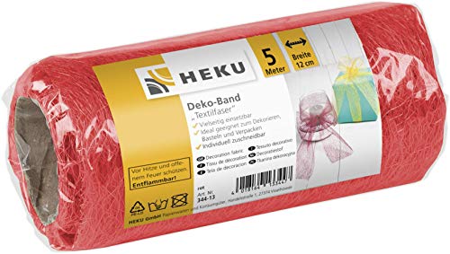 HEKU 30344-13: Textilfaser Deko-Band, rot, 12cm, 5m x 12 cm von Heku