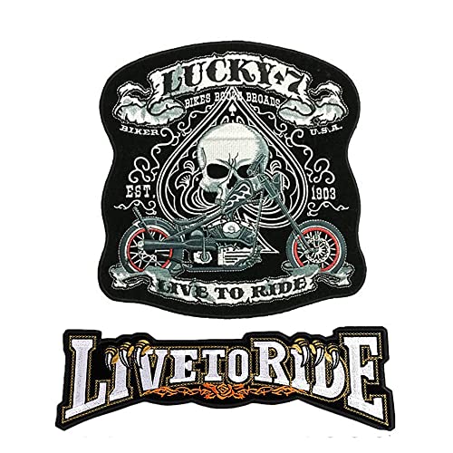 HELANDY Lucky 7 Skull Patch Große Motorrad Rucksack Patches Punk Rocker Rider Motorrad Biker Rückenflicken Jacke Patches Applikation zum Aufbügeln / Aufnähen bestickt Aufbügeln Patch für Jacken von HELANDY