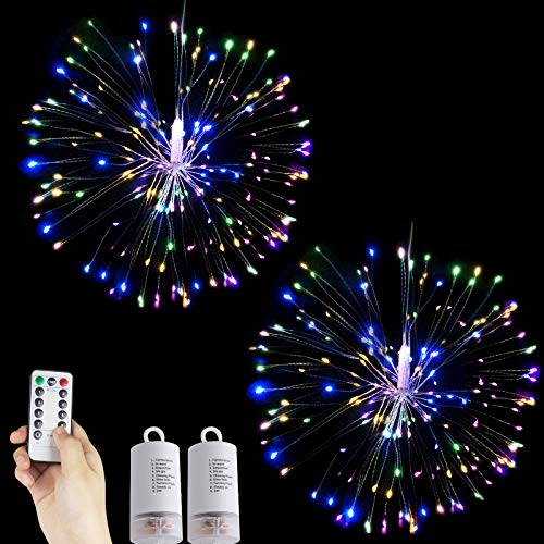 HELESIN Feuerwerk Licht 2 x 120 LED Kupferdraht DIY Dekorations Lichterkette Batteriebetrieben Fernbedienung Wasserdicht 8 Modi Beleuchtungseffekt für Innen Draussen Weihnachten Party(Mehrfarbig) von HELESIN