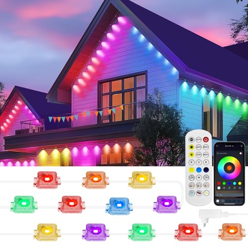 Permanente Außenbeleuchtung, 15M Smart RGB IC Außenleuchten mit 72 Szenenmodi, IP67 wasserdicht Lichterkette außen, Arbeit mit APP und Fernsteuerung für Feste im Innen- und Außenbereich, Feiertag von HELESIN