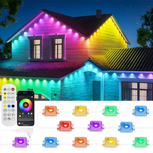 Permanente Außenbeleuchtung, 30M Smart RGB IC Außenleuchten mit 72 Szenenmodi, IP67 wasserdicht Lichterkette außen, Arbeit mit APP und Fernsteuerung für Feste im Innen- und Außenbereich, Feiertag von HELESIN