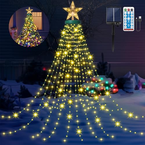 HELESIN Solar Weihnachtsbaum Lichterkette mit Ring, Stern und 16 Stränge, 410er LED 8 Modi USB aufladbar Weihnachtsbaumbeleuchtung für 150cm bis 250cm Tannenbaum, Weihnachtsbaum Deko Außen Warmweiß HELESIN Solar Weihnachtsbaum Lichterkette mit Ring, Stern und 16 Stränge, 410er LED 8 Modi USB aufladbar Weihnachtsbaumbeleuchtung für 150cm bis 250cm Tannenbaum, Weihnachtsbaum Deko Außen Warmweiß von HELESIN