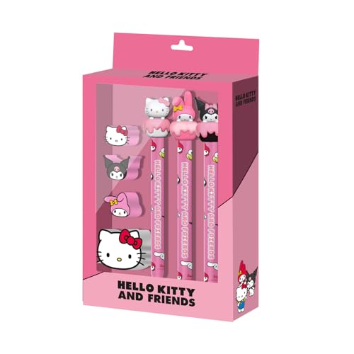 Hello Kitty Mix-Set mit 3 Ewigen Bleistiften + 3 Radiergummis + Anspitzer, Rosa, 14 x 23 cm von HELLO KITTY