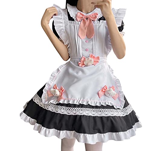 HELLORSOON Katze Puppe Kostüm Katze Sexy Lolita Anime niedlich weich Kleidung Korsett Spitze Kontrast Kleid Frauen schwarz Gothic Kleid Gothic-Kleid plus Größe Lang (Black, XXL) von HELLORSOON