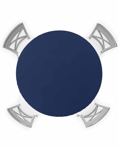 HELLOWINK Elastische, passgenaue runde Tischdecken, marineblau, wasserdicht, Outdoor-Tischdecke für Party, nautisches Picknick, Terrasse, Esstisch, passend für Tische bis zu 140 cm - 152 cm von HELLOWINK