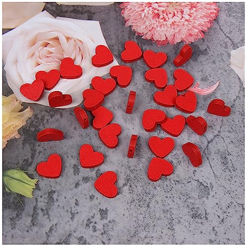 TUKEVA 100 Stück Liebes-Holzperlen Holzschmuck Herz-Schmuck Herz-Halskette Holzperlen Zum Basteln, Fädeln und Bemalen Valentinstag-Holzperlen Herz-Abstandsperlen Herz-Abstandshalter Lose (Rot) von Karcusiny