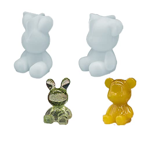 TUKEVA 2 Stück Ostern Kaninchen Silikonform Kaninchen Bärenharzform Animal Resin Molds Kaninchen Silikonformen Epoxidharz Formen Silikon 3D Osterhase für DIY Basteln Handwerk Ostern (Kaninchen&Bär) von TUKEVA