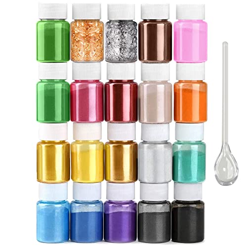 Epoxidharz Farbe Mica Pulver, 20 Farben * 10g Perlglanz Natürliches kosmetisches Pigment met Blattgold, Geeignet für Seifenfarbe, Nagellack, Make-up, Epoxidharz, Kerzenherstellung, Badebombe, Schleim Epoxidharz Farbe Mica Pulver, 20 Farben * 10g Perlglanz Natürliches kosmetisches Pigment met Blattgold, Geeignet für Seifenfarbe, Nagellack, Make-up, Epoxidharz, Kerzenherstellung, Badebombe, Schleim von HEMOER