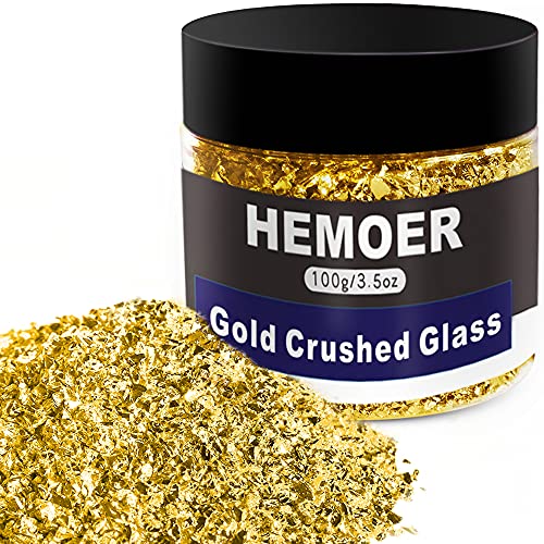 HEMOER 100g Golden Zerkleinertem Glas Glitzer für Epoxidharz, 2-4mm Unregelmäßigen klobig Glitzer, für Epoxidharz Füllstoff, Basteln, Vasenfüllung, Dekoration Herstellung von HEMOER