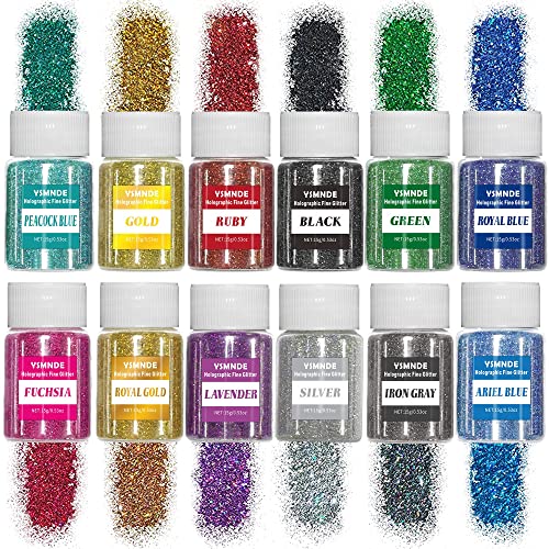 HEMOER 12 Farben Glitzerpulver 180g, Feiner Glitter Basteln mit Streufunktion Glitzerstaub geeignet für Nail Glitter Tattoos Körper, Epoxidharz, Karten, Dekorieren und als Glitzer zum Basteln von HEMOER