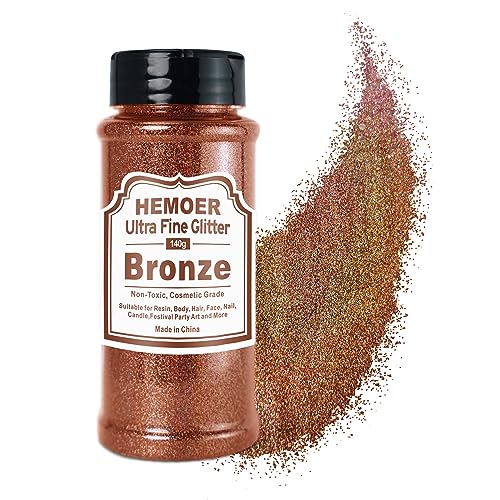 HEMOER Bronze Glitzerpulver, 140g Bastel Glitzerpulver für Epoxidharz, DIY Basteln, Feine Handwerk Glitter für Tumbler Malerei Kerze Herstellung; Kosmetischer Glitzer, Haare, Körper Nagel Glitzer von HEMOER