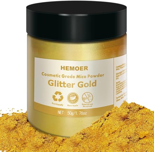 HEMOER Gold Schimmer Mica Puder, 50g Epoxidharz Pigmentpulver, Kosmetik Mica Pulver mit Perlglanz für DIY Epoxidharz, Seife, Lidschatten, Lipgloss, Make-up, Kerze Färben, Badekugeln und Malen von HEMOER