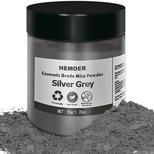 HEMOER Silber Grau Mica Puder, 50 g Epoxidharz Pigmentpulver, Kosmetik Mica Pulver mit Perlglanz für DIY Epoxidharz, Seife, Lidschatten, Lipgloss, Make-up, Kerze Färben, Badekugeln und Malen von HEMOER