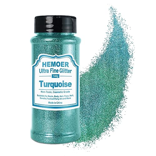 HEMOER Türkis Glitzerpulver, 140g Bastel Glitzerpulver für Epoxidharz, DIY Basteln, Feine Handwerk Glitter für Tumbler Malerei Kerze Herstellung; Kosmetischer Glitzer, Haare, Körper Nagel Glitzer von HEMOER