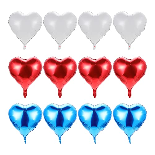 HEMOTON 12 Stück Herzballons Herzförmige Aluminiumfolienballons für Unabhängigkeitstag Partydekoration in Rot Weiß und Blau Je von HEMOTON