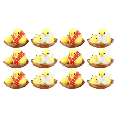 HEMOTON 12 Stück Ostern Mini Küken im Nest Flauschige Küken Figuren für Desktop Deko Vielseitige Osterdekoration und DIY Bastelset von HEMOTON