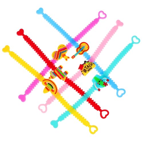 HEMOTON 12 Stück Teiliges PVC Armband Mexikanische Fiesta Karneval Party Wristband mit Sicherem Verschluss Bunte Designs für Karneval Partyzubehör für Mexikanische Festlichkeiten von HEMOTON