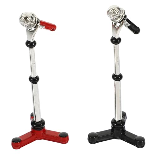 HEMOTON 2 Sets Mini Mic Tiny Mic Puppenhaus Puppenhaus Ständer Neuheit Puppenständer Miniatur Puppenhaus Miniatur Rot Legierung von HEMOTON