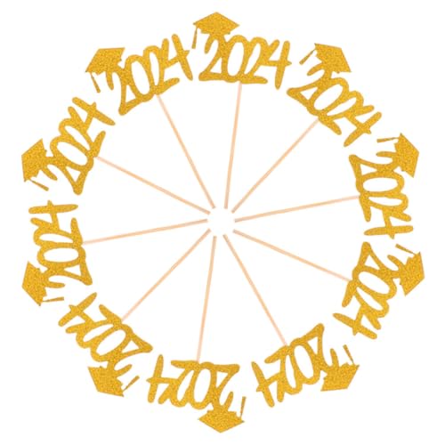 HEMOTON 20 Stück Abschlussfahne Geburtstag Kuchendeckel Kuchendekor Dekorationen Jubiläum Gänseblümchen Hochzeitstorte Topper Für Kuchen Cupcake -stand Glücklich Party Papier Golden von HEMOTON