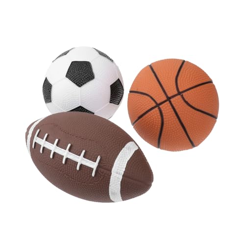 HEMOTON 3 Stück Mini Bälle Spielball Fußball Basketball Rugbyball Outdoor für Jungen und Mädchen Stressabbauend Geruchlos Robust von HEMOTON