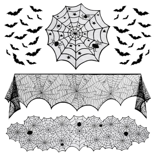 HEMOTON 35Pcs Halloween Deko Schwarze Spiderweb Spitze Tischdecke Langlebig Exquisite Halloween Dekoration Set Party Wohnzimmer Esszimmer Kamin Schal Kamin Mantel Halloween Tischdeko HEMOTON 35Pcs Halloween Deko Schwarze Spiderweb Spitze Tischdecke Langlebig Exquisite Halloween Dekoration Set Party Wohnzimmer Esszimmer Kamin Schal Kamin Mantel Halloween Tischdeko von HEMOTON