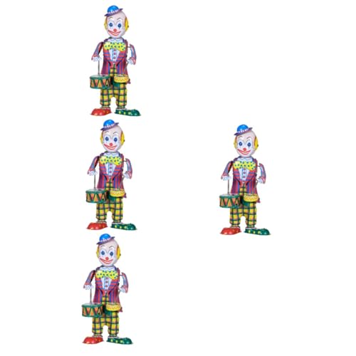 HEMOTON 4 Stück Clown-Schlagzeuger-Figur Tischdekoration Desktop-dekor Metalldekor Clown-Spielzeug Spielzeuge Eisenclown Roboter Retro-metallaufzug Baby Kind Weißblech Eisenblech von HEMOTON