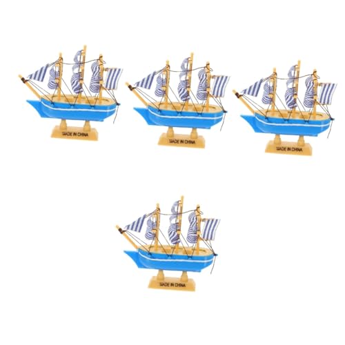HEMOTON 4 Stück nautische Wanddekoration tropisch titanisch Muscheln bürodeko büro dekoration bläulich Innenausstattung Desktop-Ornament mit mediterranem Schiff hölzern Blue von HEMOTON
