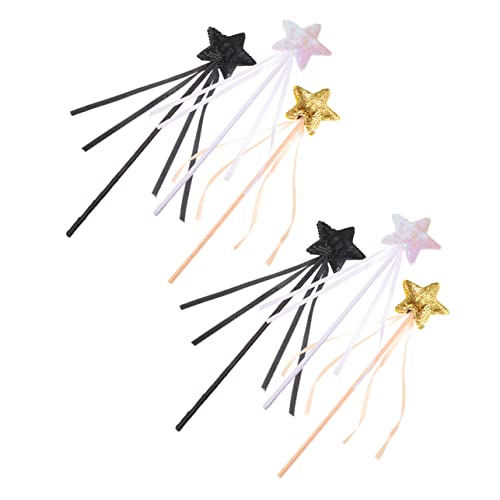 HEMOTON 6 Stück Sternen Zauberstäbe für Glitzernde Feenstäbe Gold Rosa und Schwarz für Partys Cosplay und Rollenspiele für Mädchen und Geburtstagsfeiern von HEMOTON
