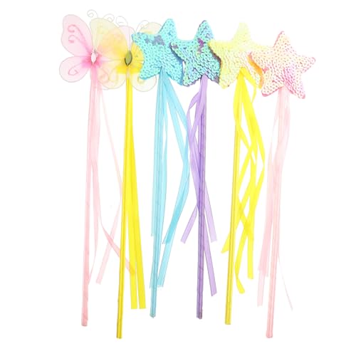 HEMOTON 6 Teiliges Tragbares Engelsstab Set Für Prinzessinnenpuppenfeen Glänzendes Feenstab Set Zauberstäbe Für Rosa Glitzerstäbe Mädchen Feenstab Dekorationsband von HEMOTON