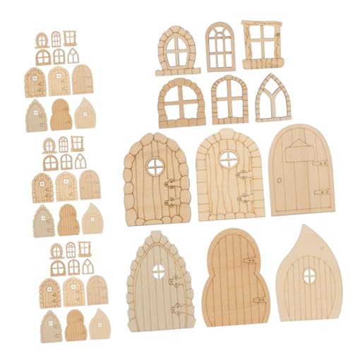 HEMOTON 60 Stück Teiliges Miniatur Holz Feentüren und Fenster Unbehandelt und Bemalbar Diy Bastelset für Garten und Wohnraumdekoration Vielseitige Designs für Kreative Feengarten von HEMOTON