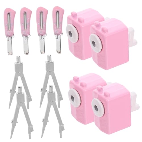 HEMOTON Dollhouse Zubehör Miniatur Schulbedarf aus Langlebiger Legierung mit Mini Anspitzer Kompass und Bastelmesser Kompakt Tragbar für Puppenhaus Dekoration und Rollenspiele von HEMOTON