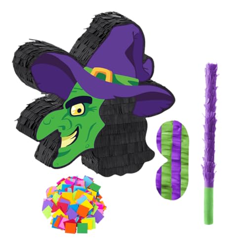HEMOTON Mexikanische Halloween Hexen-piñata mit und Augenbinde Papierkonfetti Robustes Papiermaterial für Halloween Partyspiele und Geburtstagspartys Dekoration von HEMOTON