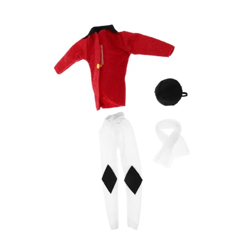 HEMOTON Puppen Reitoutfit Equestrian Kleidung mit Hut Schal Jacke und Hose Rotes Mini Reiter Kostüm für Puppen Komplettes Zubehör für Pferde-Themen und Dress-up von HEMOTON