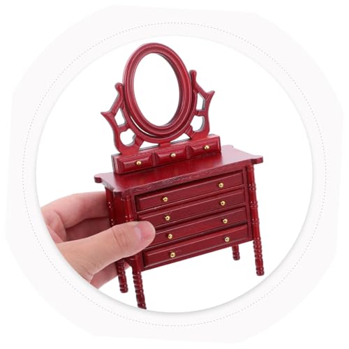 HEMOTON Puppenhaus Möbel Holz Kommode in Rotbraun Multifunktionaler Vintage Mini Frisiertisch für Mädchen und Puppenhaus Schlafzimmer Wohnzimmer Dekor von HEMOTON