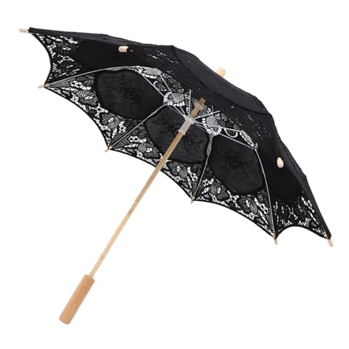 HEMOTON Regenschirm Aus Spitze Kinderschirm Hochzeitsschirm Tea-Party- Performance Regenschirm Sonnenschirmspitze Taschenschirm Hochzeit Für Die Braut Kleid Black Hölzern von HEMOTON
