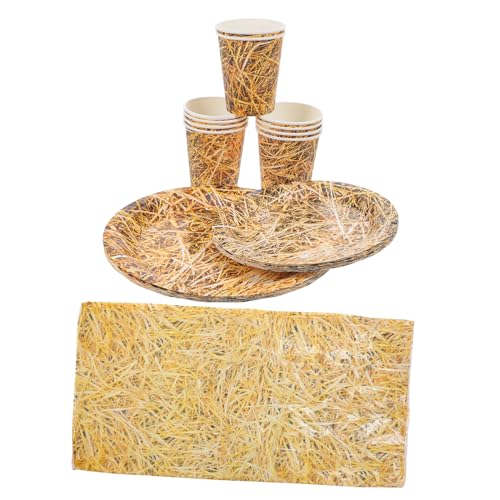 HEMOTON Western Hay Bale Tablecloth mit Pappteller Saftbecher Cowboy Party Dekoration für Bauernhof Geburtstagsfeier und Scheunen Event HEMOTON Western Hay Bale Tablecloth mit Pappteller Saftbecher Cowboy Party Dekoration für Bauernhof Geburtstagsfeier und Scheunen Event von HEMOTON