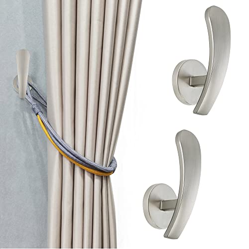 HEMOUR Vorhanghalter, 2 Stück Wandbefestigung, Raffhalter mit Schrauben, dekorativer Vorhang-Metallhaken, Wandaufhänger, Silber HEMOUR Vorhanghalter, 2 Stück Wandbefestigung, Raffhalter mit Schrauben, dekorativer Vorhang-Metallhaken, Wandaufhänger, Silber von HEMOUR
