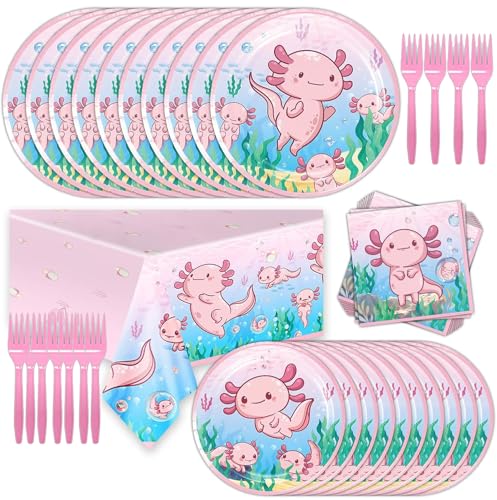 Axolotl Geburtstagsparty-Zubehör, Dekorationen, inklusive Tischdecke, Teller, Servietten und Geschirr für Kinder, Mädchen, Babyparty, rosa Cartoon, Axolotl-Themen, Partyzubehör Axolotl Geburtstagsparty-Zubehör, Dekorationen, inklusive Tischdecke, Teller, Servietten und Geschirr für Kinder, Mädchen, Babyparty, rosa Cartoon, Axolotl-Themen, Partyzubehör von HEMYTAP