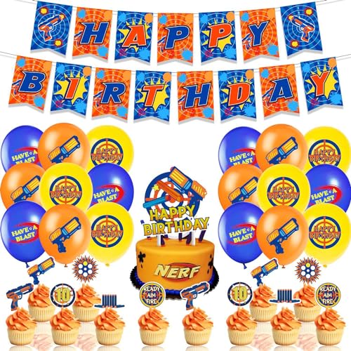 HEMYTAP Dart War Party Dekorationen Enthält Dart Happy Birthday Banner, Cake Topper, Cupcake Toppers und Luftballons für Jungen Dart War Geburtstag Thema Supplies Dekorationen HEMYTAP Dart War Party Dekorationen Enthält Dart Happy Birthday Banner, Cake Topper, Cupcake Toppers und Luftballons für Jungen Dart War Geburtstag Thema Supplies Dekorationen von HEMYTAP