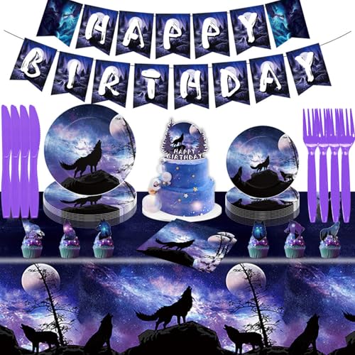 Wolf Party Supplies Wolf Geburtstag Party Dekorationen Geschirr Enthält Wolf Thema Tischdecke Banner Pappteller Serviette Kuchen Geschirr und Topper für Wildtier Galaxie Wolf Themenparty Wolf Party Supplies Wolf Geburtstag Party Dekorationen Geschirr Enthält Wolf Thema Tischdecke Banner Pappteller Serviette Kuchen Geschirr und Topper für Wildtier Galaxie Wolf Themenparty von HEMYTAP