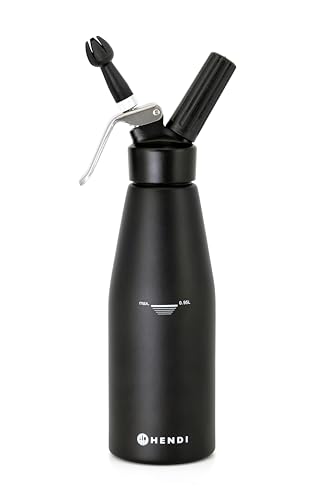 HENDI Sahnespender, Inklusive Set aus 3 Polypropylen Spritztüllen und Reinigungsbürste, Sahne-Mousses-Desserts-kalten Schäumen, 0,95L, ø95x(H)364mm, Aluminium, Schwarz von HENDI