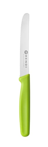 HENDI Universalmesser, für den Einsatz in der Küche, gezackte Klinge, Küchenmesser, Schälmesser, Kochmesser, Klingenlänge: 112mm, 210x20x(H)10mm, X50CrMoV15 Edelstahl, Polypropylen, grün von HENDI