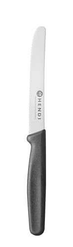 HENDI Universalmesser, gezackte Klinge, für den Einsatz in der Küche, Küchenmesser, Schälmesser, Kochmesser, Klingenlänge: 112mm, 210x20x(H)10mm, X50CrMoV15 Edelstahl, Polypropylen, schwarz von HENDI