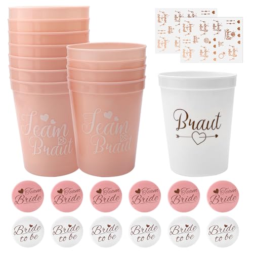 12pcs Jga Accessoires Frauen, Team Braut Bachelor Party Cup, Junggesellenabschied Frauen, Jga Becher, Jga Deko Frauens, Bride To Be, Team Bride mit 12 Abzeichen und 2 Tattoo-Aufklebern 12pcs Jga Accessoires Frauen, Team Braut Bachelor Party Cup, Junggesellenabschied Frauen, Jga Becher, Jga Deko Frauens, Bride To Be, Team Bride mit 12 Abzeichen und 2 Tattoo-Aufklebern von HENGBIRD