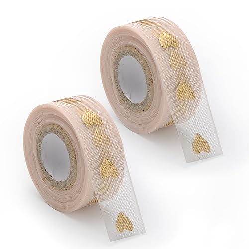 2 Rollen Herz Bedruckt Weiße Satinband, Gold Geschenkband Schneegarn Schleifenband Geschenkband Stoffband für Handwerk, Geschenkverpackung, Blumen, Hochzeitsfeier, Brautschmuck (1.5cmx9m) von HENGBIRD