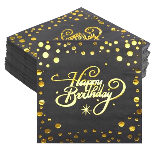 40 Stück Servietten Happy Birthday, Servietten geburtstag, Schwarz Folierte Geburtstagsservietten, Geburtstagsservietten Schwarz Gold für Babyparty Junge Mädchen Geburtstag Party 40 Stück Servietten Happy Birthday, Servietten geburtstag, Schwarz Folierte Geburtstagsservietten, Geburtstagsservietten Schwarz Gold für Babyparty Junge Mädchen Geburtstag Party von HENGBIRD